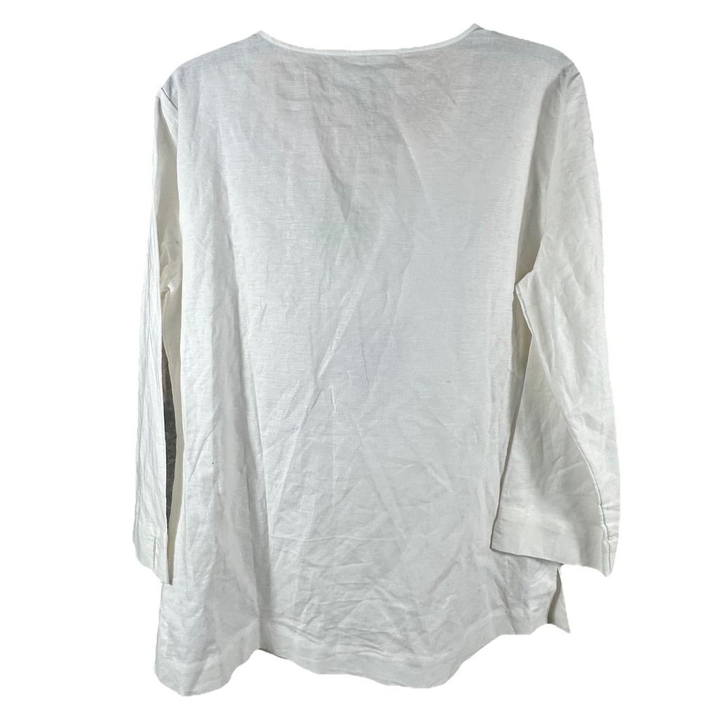 Pappagallo‎ White Embroidered Womens Tunic Top  Medium Linen 3/4 Sleeve New* - Picture 13 of 13